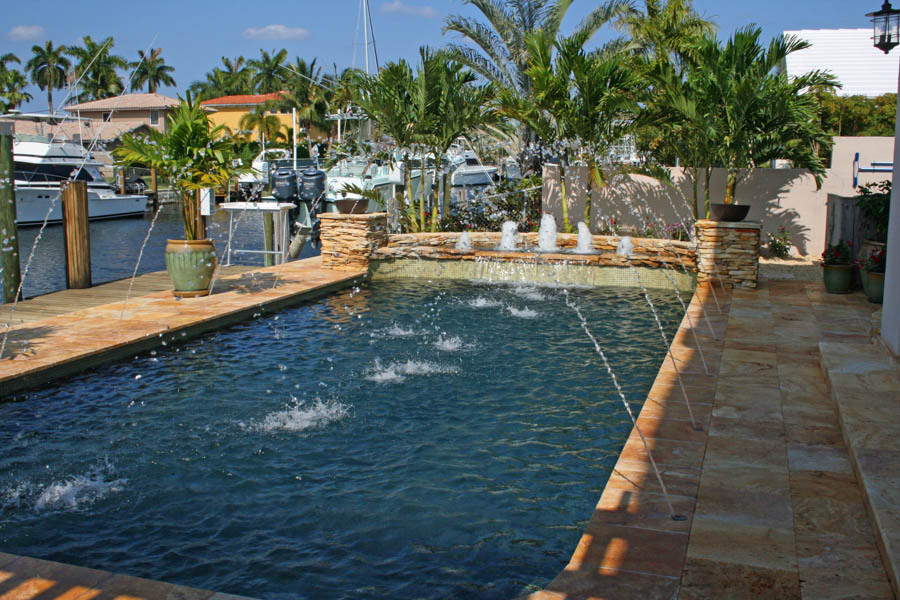 Waterfront pool with deck jets